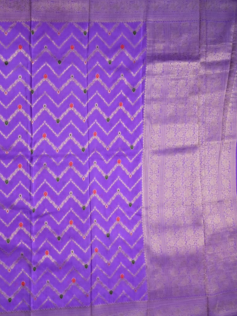 Organza viscose fancy saree lavender color allover zari weaves & zari border with rich pallu and embroidery stitched blouse