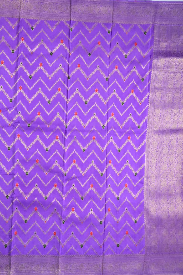 Organza viscose fancy saree lavender color allover zari weaves & zari border with rich pallu and embroidery stitched blouse