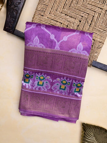 Dupion fancy saree purple color allover zari weaves & ikkath zari border with rich pallu and attached self blouse