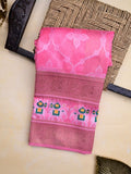 Dupion fancy saree pink color allover zari weaves & ikkath zari border with rich pallu and attached self blouse