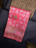 Dupion fancy saree pink color allover zari weaves & zari border with rich pallu and attached plain blouse