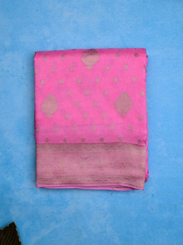 Dola silk fancy saree light pink color allover zari weaves & zari border with rich pallu and attached plain blouse