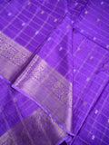 Tabby silk fancy saree purple color allover zari checks, motifs & zari border with short pallu and contrast blouse