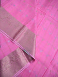 Tabby silk fancy saree baby pink color allover zari checks, motifs & zari border with short pallu and contrast blouse