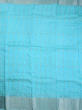 Tabby silk fancy saree sky blue color allover zari checks, motifs & zari border with short pallu and contrast blouse