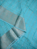 Tabby silk fancy saree sky blue color allover zari checks, motifs & zari border with short pallu and contrast blouse