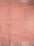 Tabby silk fancy saree peach color allover zari checks, motifs & zari border with short pallu and contrast blouse