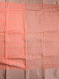 Tabby silk fancy saree peach color allover zari checks, motifs & zari border with short pallu and contrast blouse