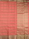 Organza fancy saree peach color allover zari stripes & zari border with short pallu and running blouse