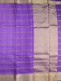 Organza fancy saree purple color allover zari stripes & zari border with short pallu and running blouse