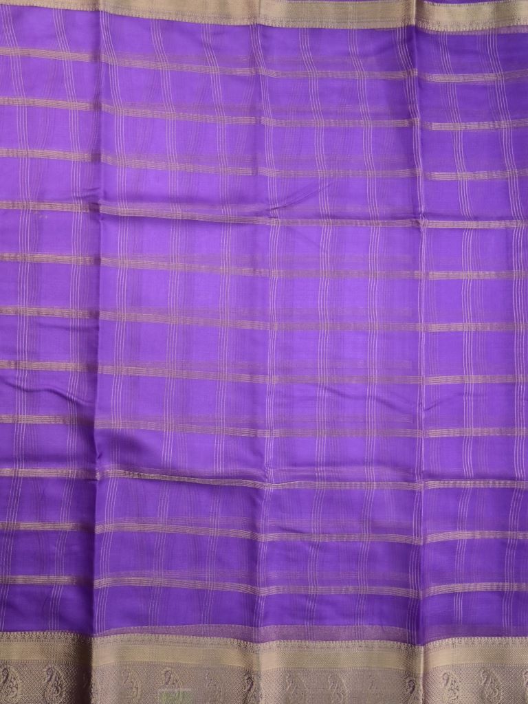 Organza fancy saree purple color allover zari stripes & zari border with short pallu and running blouse