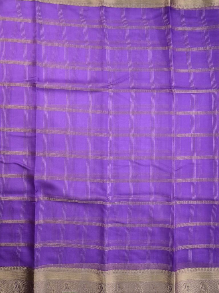 Organza fancy saree purple color allover zari stripes & zari border with short pallu and running blouse