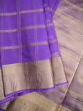 Organza fancy saree purple color allover zari stripes & zari border with short pallu and running blouse