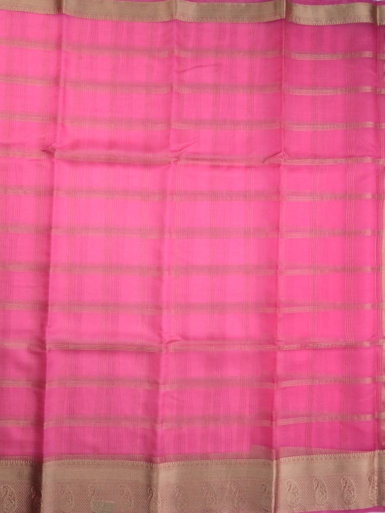 Organza fancy saree light pink color allover zari stripes & zari border with short pallu and running blouse