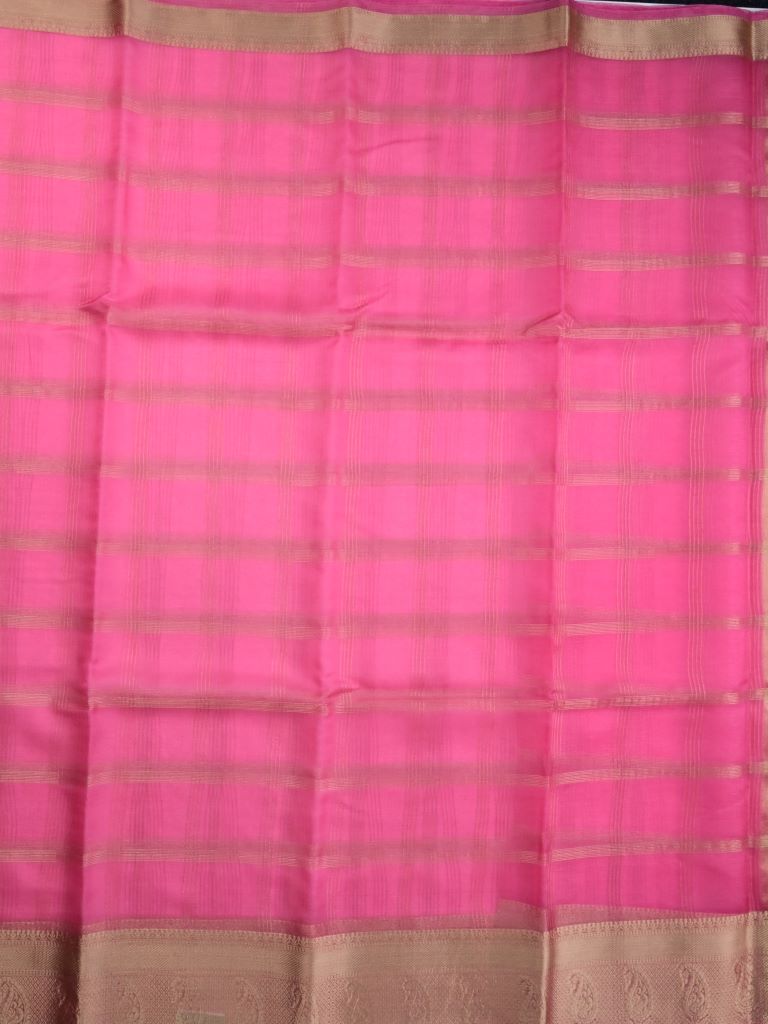 Organza fancy saree light pink color allover zari stripes & zari border with short pallu and running blouse