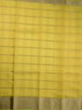 Organza fancy saree lemon yellow color allover zari stripes & zari border with short pallu and running blouse