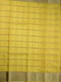 Organza fancy saree lemon yellow color allover zari stripes & zari border with short pallu and running blouse