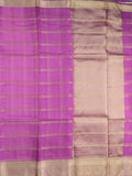 Organza fancy saree lavender color allover zari stripes & zari border with short pallu and running blouse