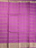 Organza fancy saree lavender color allover zari stripes & zari border with short pallu and running blouse