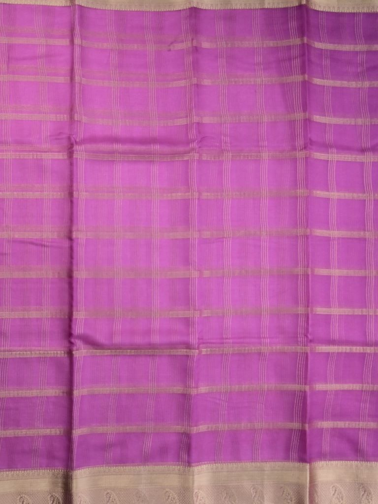 Organza fancy saree lavender color allover zari stripes & zari border with short pallu and running blouse