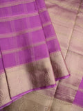 Organza fancy saree lavender color allover zari stripes & zari border with short pallu and running blouse