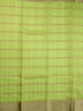 Organza fancy saree light parrot green color allover zari stripes & zari border with short pallu and running blouse