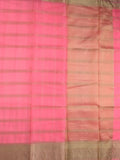 Organza fancy saree baby pink color allover zari stripes & zari border with short pallu and running blouse