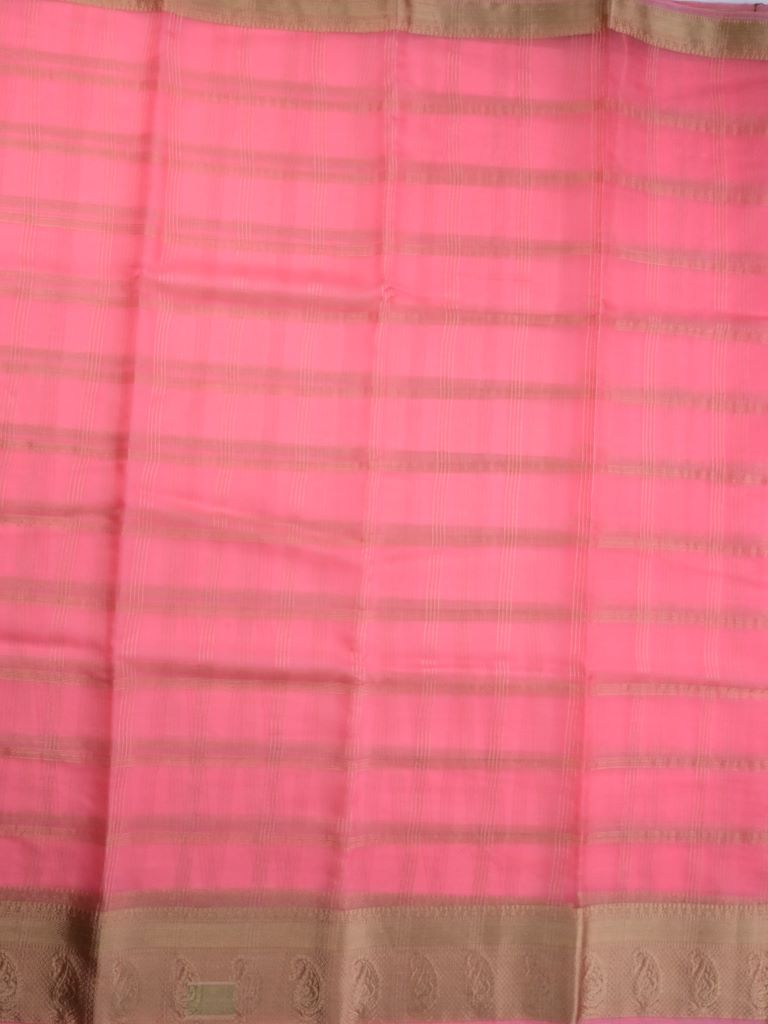 Organza fancy saree baby pink color allover zari stripes & zari border with short pallu and running blouse