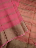 Organza fancy saree baby pink color allover zari stripes & zari border with short pallu and running blouse