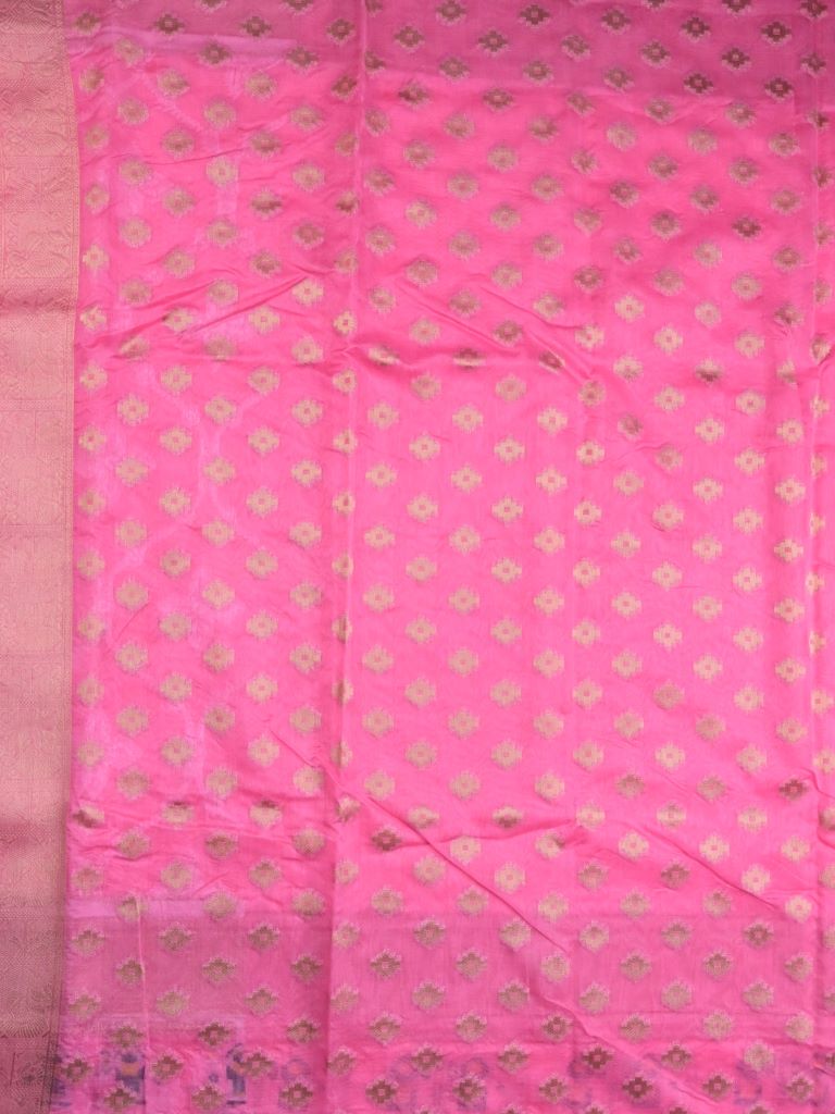 Dupion fancy saree pink color allover zari weaves & ikkath zari border with rich pallu and attached self blouse