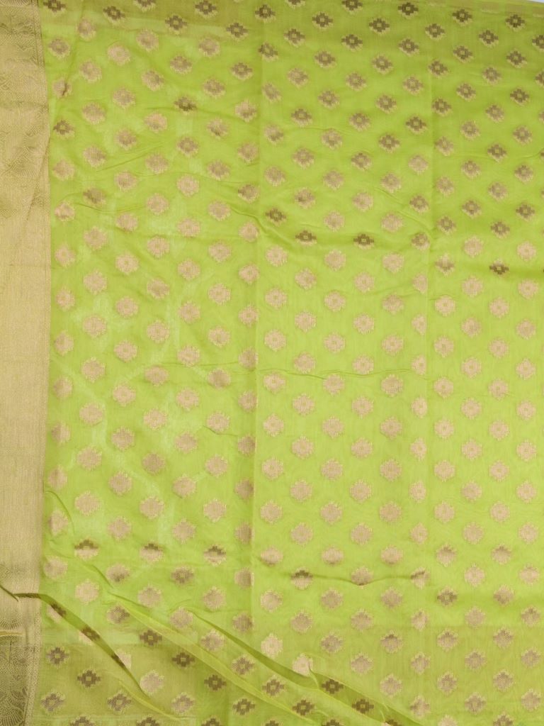 Dupion fancy saree parrot green color allover zari weaves & ikkath zari border with rich pallu and attached self blouse