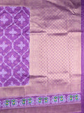 Dupion fancy saree purple color allover zari weaves & ikkath zari border with rich pallu and attached self blouse