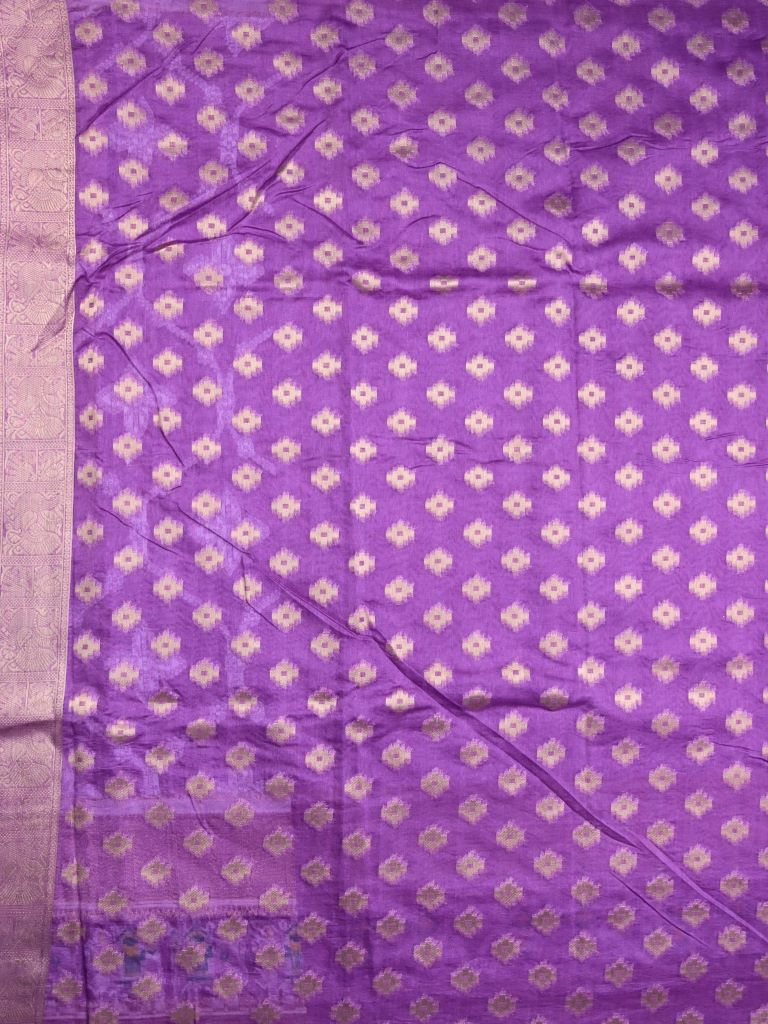 Dupion fancy saree purple color allover zari weaves & ikkath zari border with rich pallu and attached self blouse