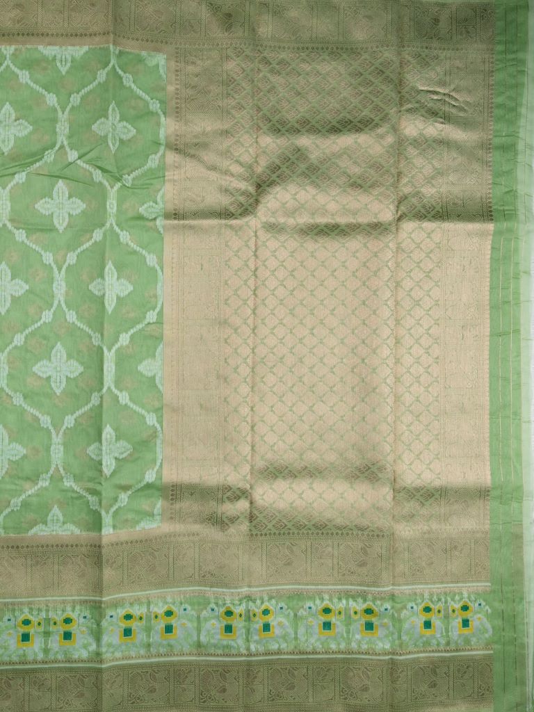 Dupion fancy saree pista green color allover zari weaves & ikkath zari border with rich pallu and attached self blouse