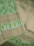 Dupion fancy saree pista green color allover zari weaves & ikkath zari border with rich pallu and attached self blouse