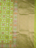 Dupion fancy saree parrot green color allover zari weaves & zari border with rich pallu and attached plain blouse