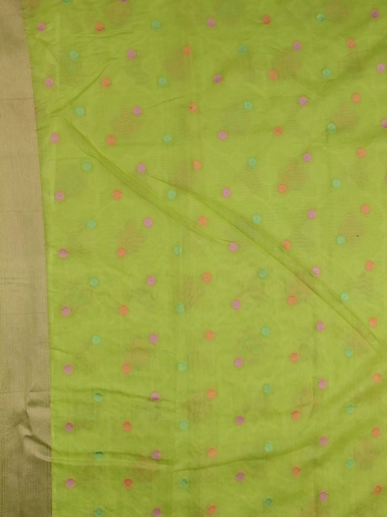 Dupion fancy saree parrot green color allover zari weaves & zari border with rich pallu and attached plain blouse