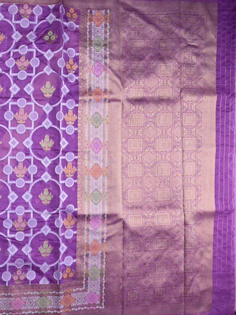 Dupion fancy saree purple color allover zari weaves & zari border with rich pallu and attached plain blouse