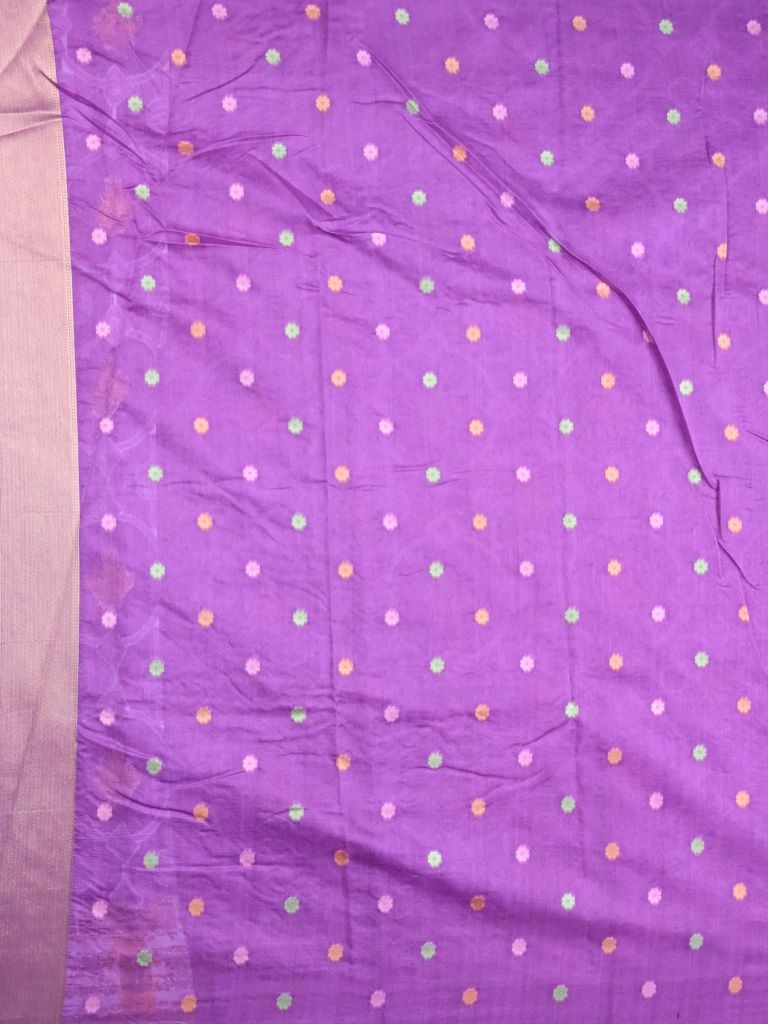 Dupion fancy saree purple color allover zari weaves & zari border with rich pallu and attached plain blouse