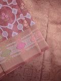 Dupion fancy saree light magenta color allover zari weaves & zari border with rich pallu and attached plain blouse