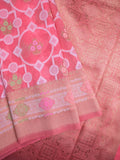 Dupion fancy saree pink color allover zari weaves & zari border with rich pallu and attached plain blouse