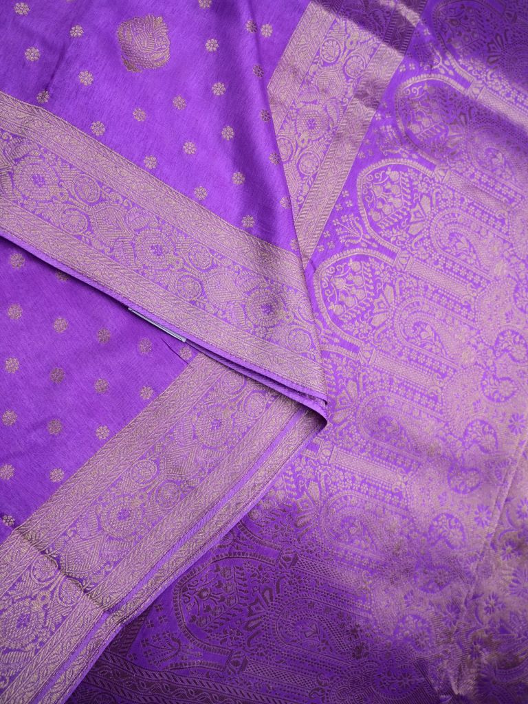 Dola silk fancy saree purple color allover zari weaves & zari border with rich pallu and attached plain blouse