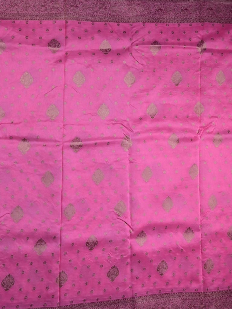 Dola silk fancy saree light pink color allover zari weaves & zari border with rich pallu and attached plain blouse