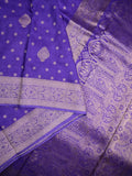 Dola silk fancy saree royal blue color allover zari weaves & zari border with rich pallu and attached plain blouse