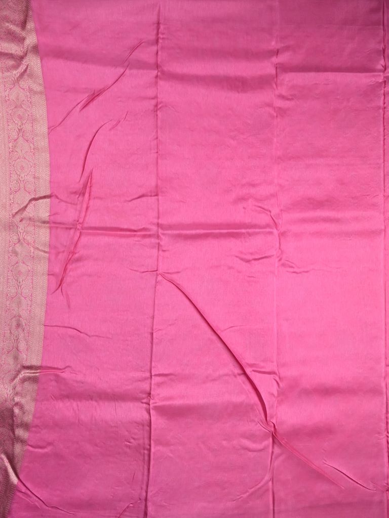 Dola silk fancy saree rose pink color allover zari weaves & zari border with rich pallu and attached plain blouse