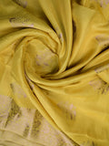 Dola silk fancy saree golden yellow color allover zari weaves & zari border with rich pallu and attached plain blouse