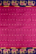 Dhaka cotton magenta pink and blue color with allover thread motives, thread border, contrast pallu and running blouse.