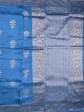 Dola silk fancy saree sky blue color allover zari weaves & zari border with rich pallu and attached plain blouse