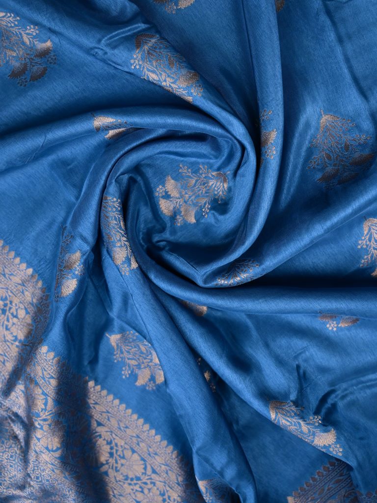 Dola silk fancy saree sky blue color allover zari weaves & zari border with rich pallu and attached plain blouse