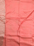 Dola silk fancy saree coral pink color allover zari weaves & zari border with rich pallu and attached plain blouse